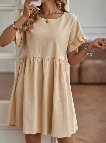 Damen Rüschenkleid Kurzes Loose Fit Kleid mit Ärmeln