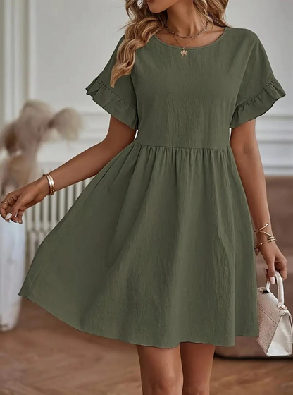 Damen Rüschenkleid Kurzes Loose Fit Kleid mit Ärmeln