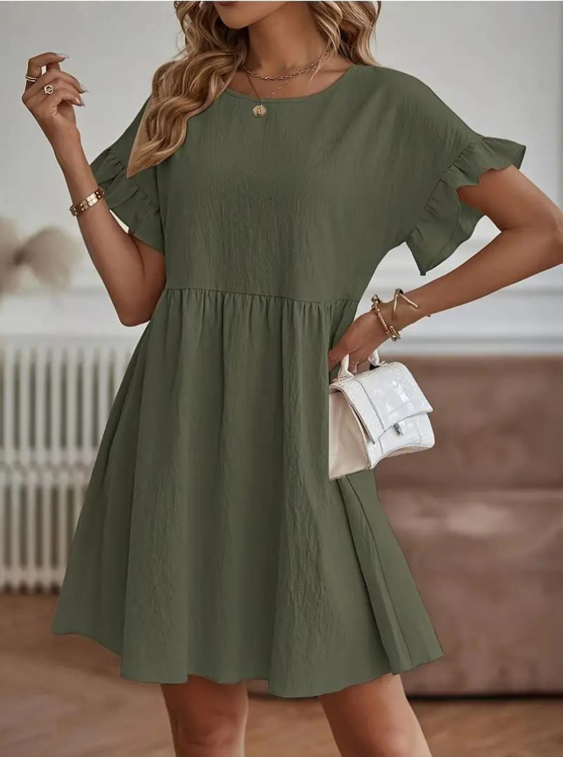 Damen Rüschenkleid Kurzes Loose Fit Kleid mit Ärmeln