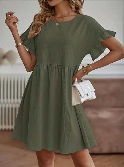 Damen Rüschenkleid Kurzes Loose Fit Kleid mit Ärmeln