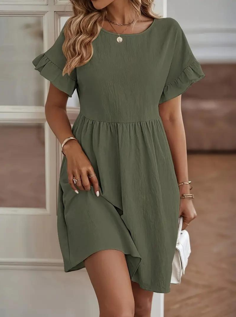 Damen Rüschenkleid Kurzes Loose Fit Kleid mit Ärmeln