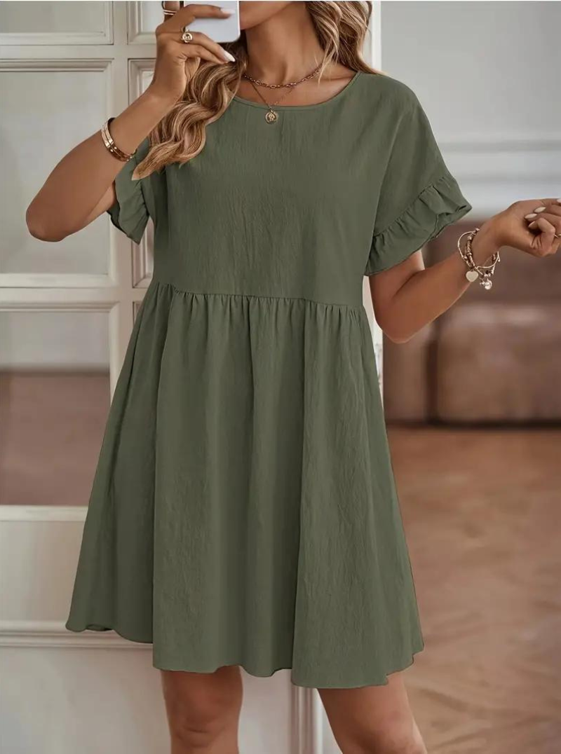 Damen Rüschenkleid Kurzes Loose Fit Kleid mit Ärmeln