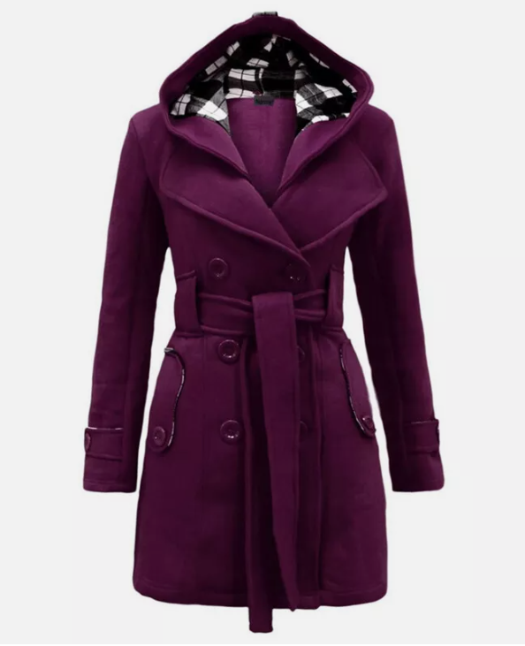 Damen Trenchcoat mit Kapuze und Gürtel Zweireihig