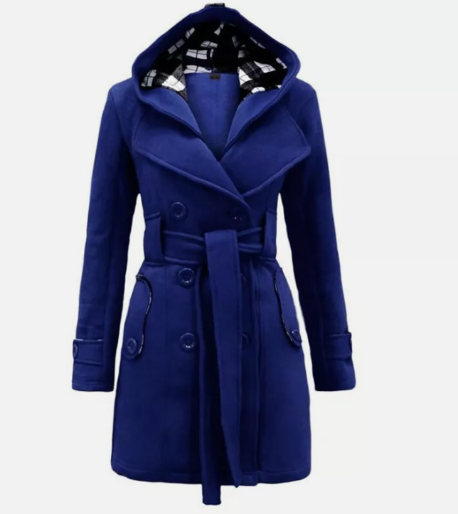 Damen Trenchcoat mit Kapuze und Gürtel Zweireihig