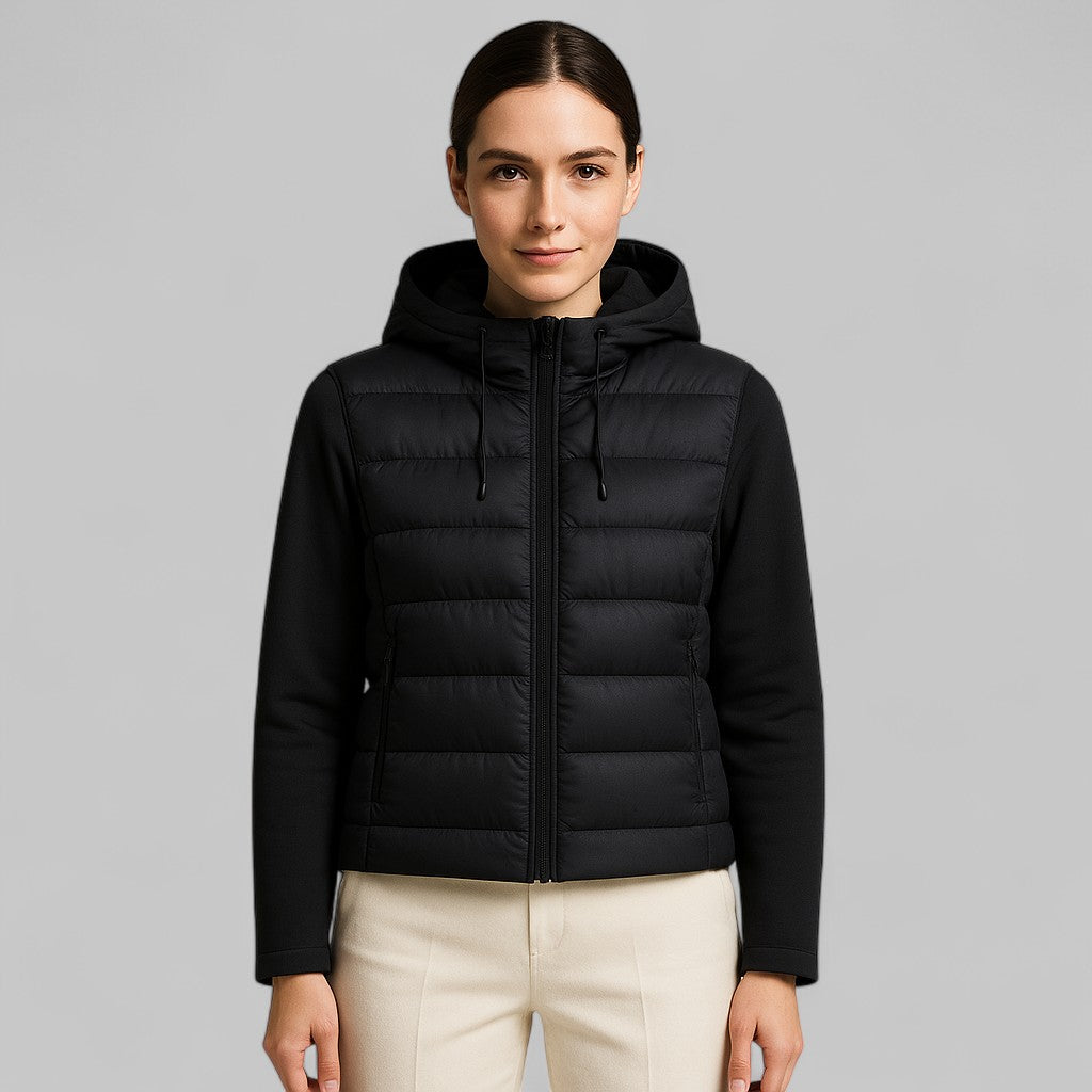 Damen Leichte Steppjacke mit Kapuze und Reißverschluss Schwarz - Norvielle