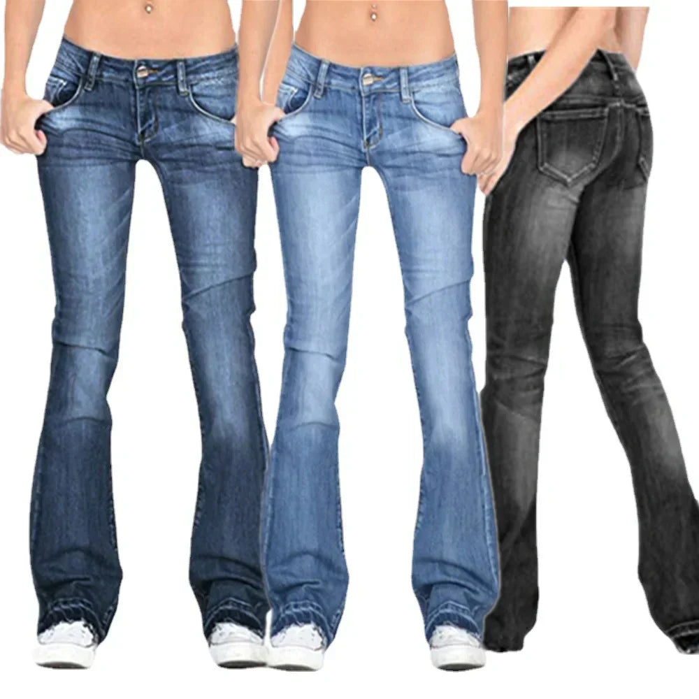 Damen Flare Jeans Lässig Vintage Stil