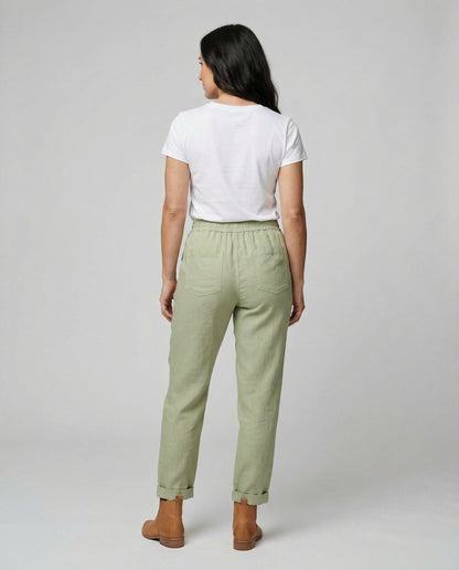 Damen Leinenhose Luftig Sommer Beige