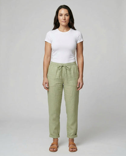 Damen Leinenhose Luftig Sommer Beige - Norvielle