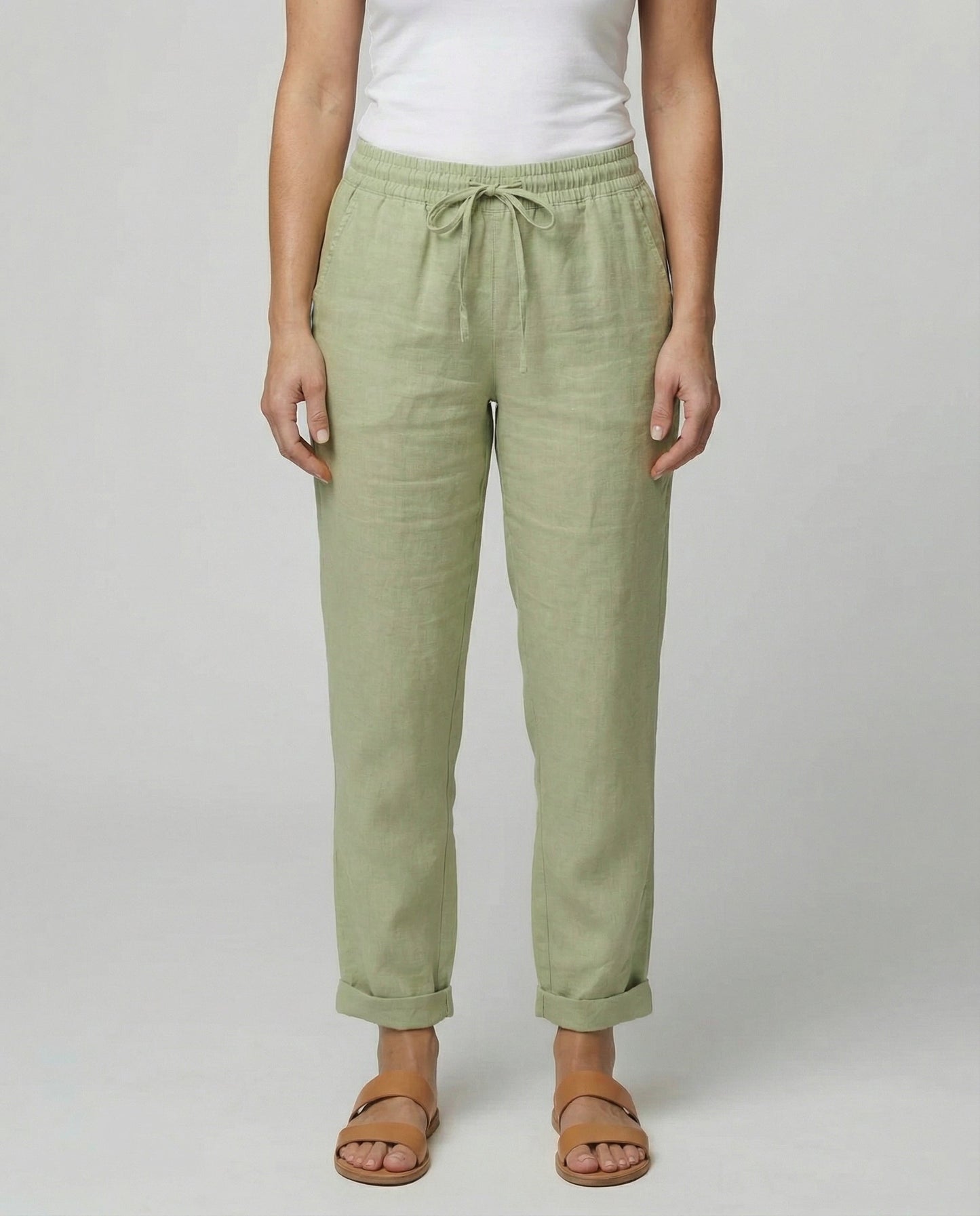 Damen Leinenhose Luftig Sommer Beige