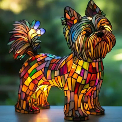 Buntglas Tischlampe Hundemotiv Farbenfroh