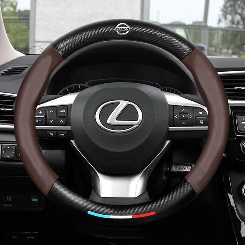 Leder Auto Lenkradbezug 3D Prägung Anti-Rutsch Kohlefaser