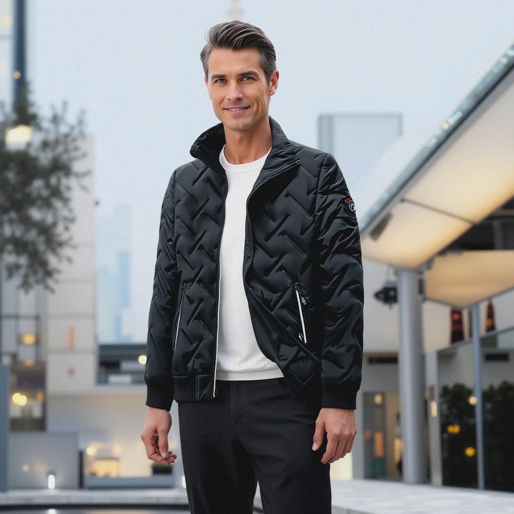 Herren Steppjacke Reißverschluss Polsterung Schwarz - Norvielle