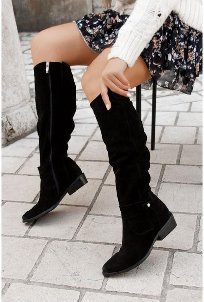 Damen Stiefel Kniehoch Blockabsatz