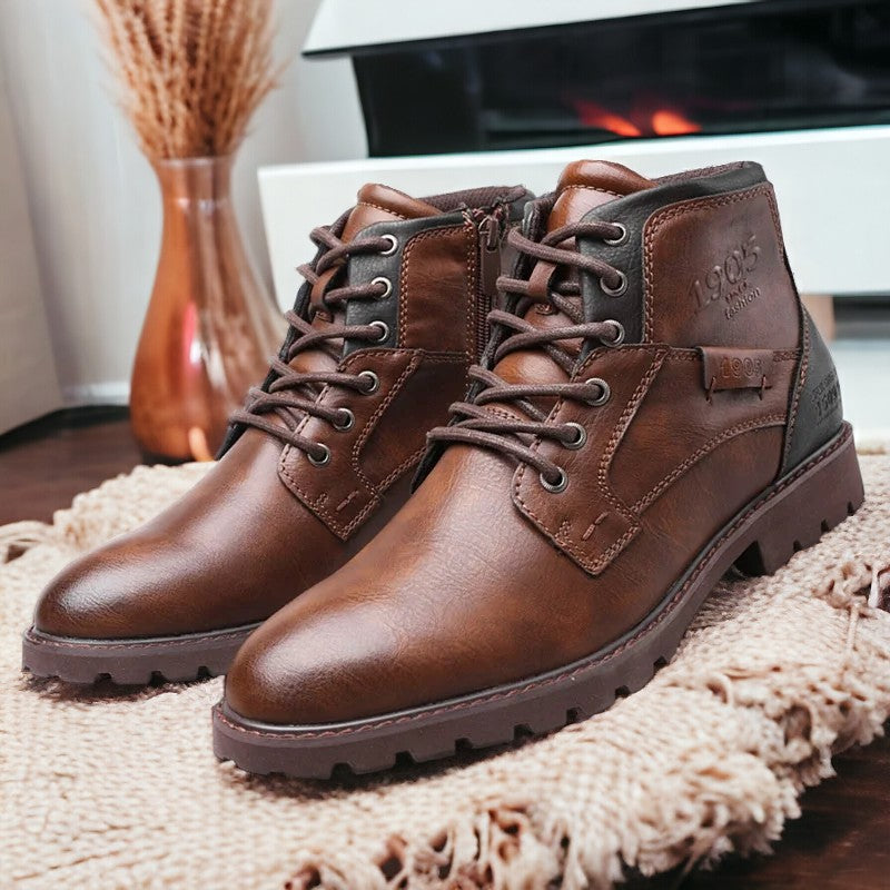 Herren Schnürstiefeletten Schwarz Braun Leder - Norvielle