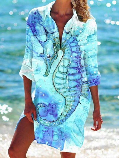 Strandkleid, Strickjacke, Badeanzug, Damenmode, Elarova Print-Hemd für den Urlaub