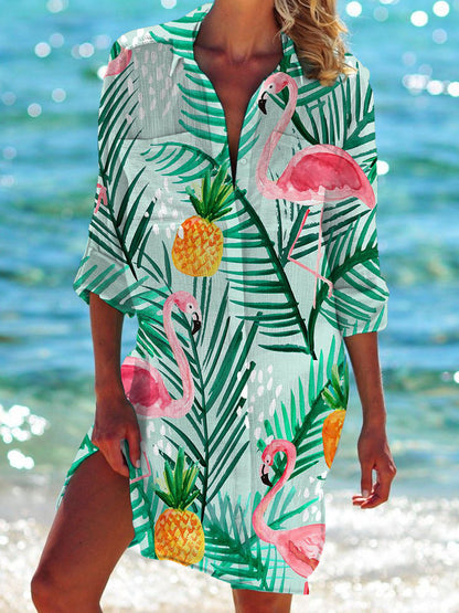 Strandkleid, Strickjacke, Badeanzug, Damenmode, Elarova Print-Hemd für den Urlaub