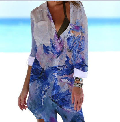 Strandkleid, Strickjacke, Badeanzug, Damenmode, Elarova Print-Hemd für den Urlaub