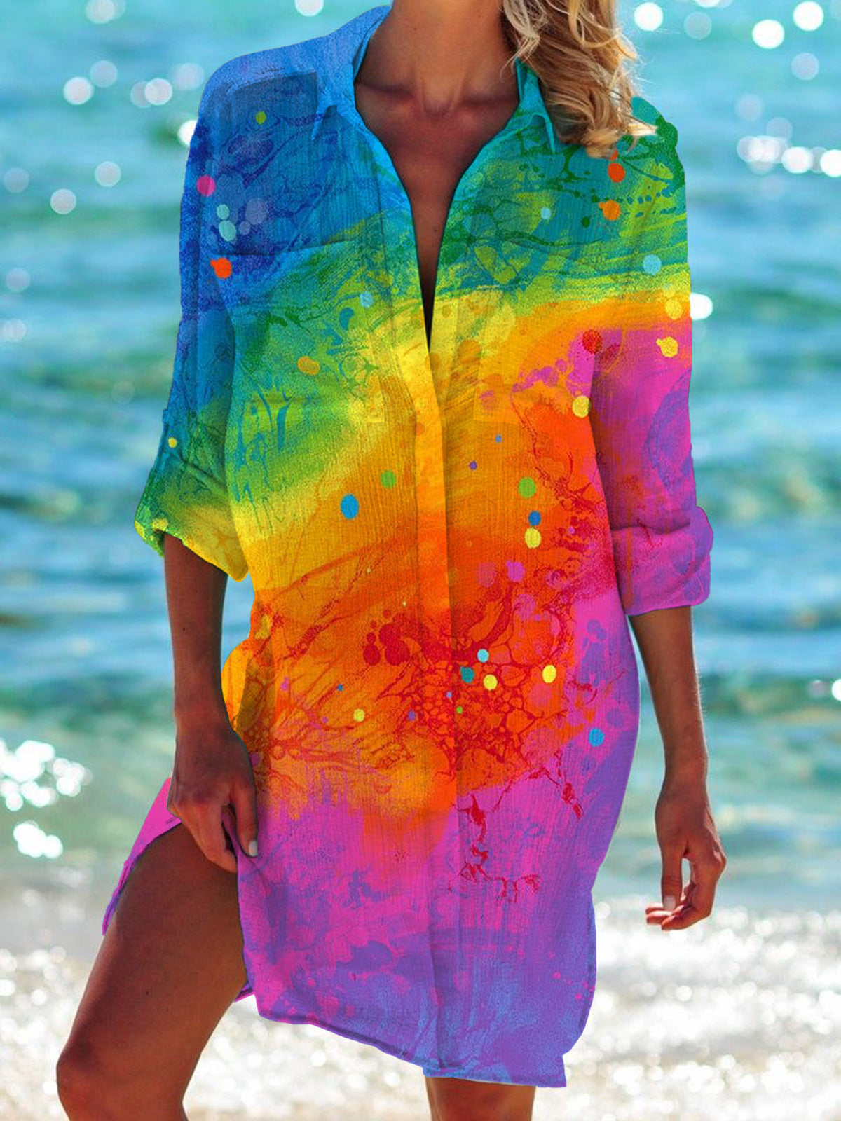 Strandkleid, Strickjacke, Badeanzug, Damenmode, Elarova Print-Hemd für den Urlaub