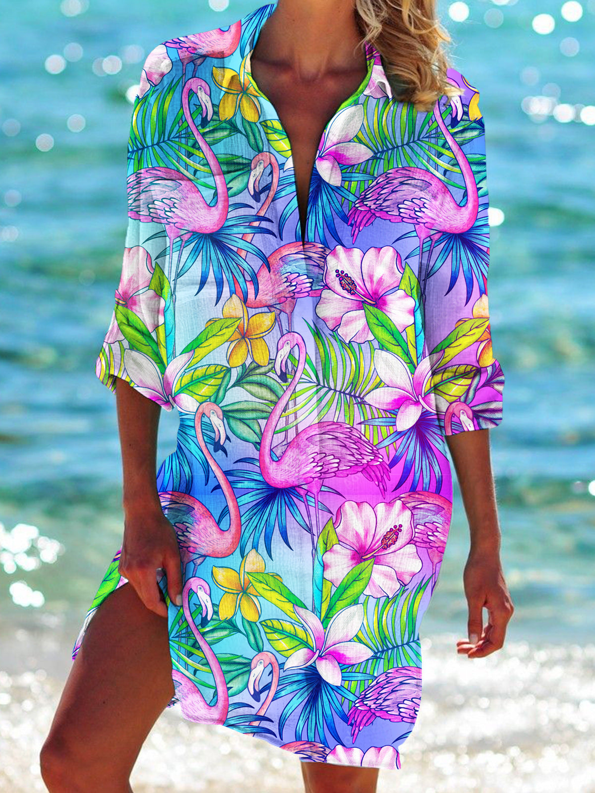 Strandkleid, Strickjacke, Badeanzug, Damenmode, Elarova Print-Hemd für den Urlaub