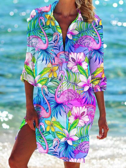Strandkleid, Strickjacke, Badeanzug, Damenmode, Elarova Print-Hemd für den Urlaub