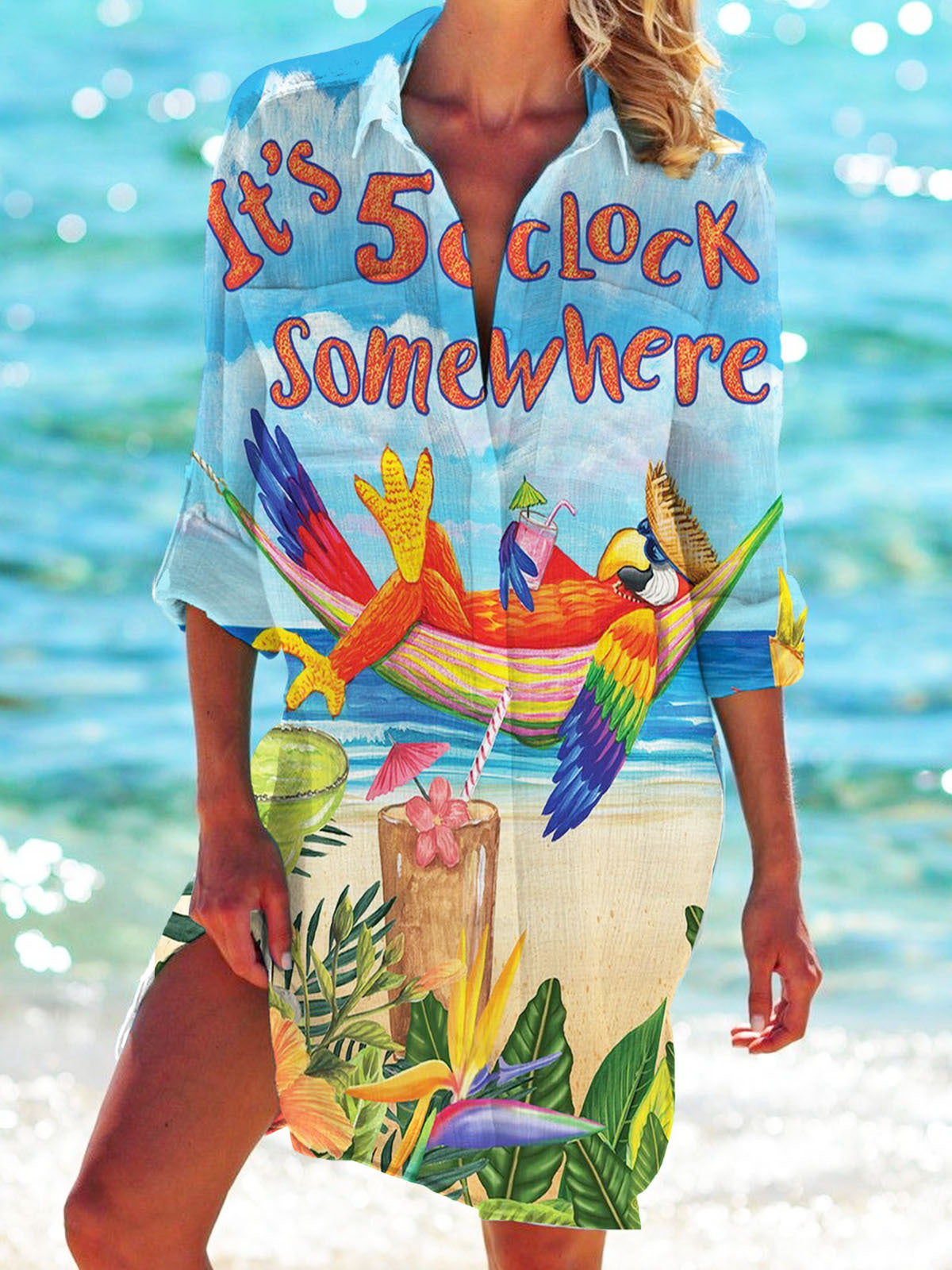 Strandkleid, Strickjacke, Badeanzug, Damenmode, Elarova Print-Hemd für den Urlaub
