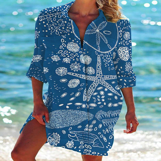 Damen Strandkleid Norvielle Print Baumwolle Sommer Farben - Norvielle