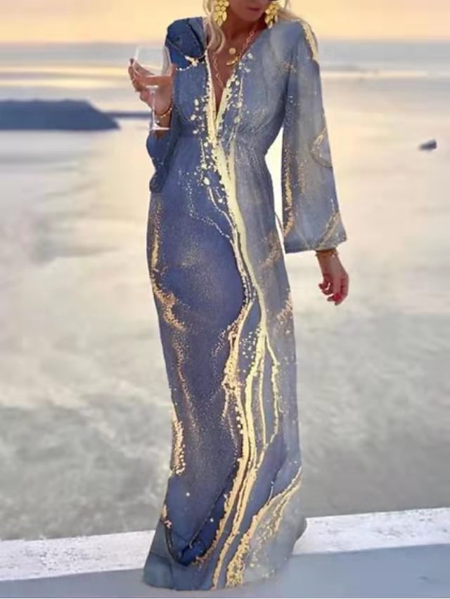 Strandkleid mit V-Ausschnitt, Chiffonärmeln und Taillierung von Elarova