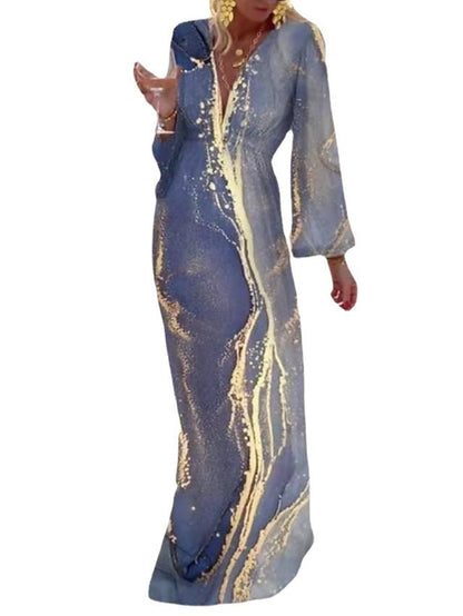 Damen Strandkleid V-Ausschnitt Chiffon Ärmel Tailliert - Norvielle
