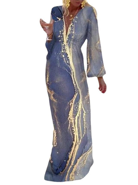 Damen Strandkleid V-Ausschnitt Chiffon Ärmel Tailliert - Norvielle