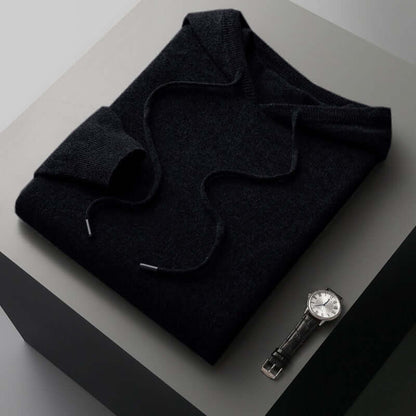 Strick-Hoodie - Herren Plain Pullover mit Kapuze-Schwarz-S-Chaps Herrenmode