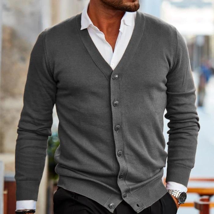 Strickjacke | Button-Up | V-Ausschnitt | Stylische Strickjacken für Männer | Herrenbekleidung-Grau-S-Chaps Herrenmode