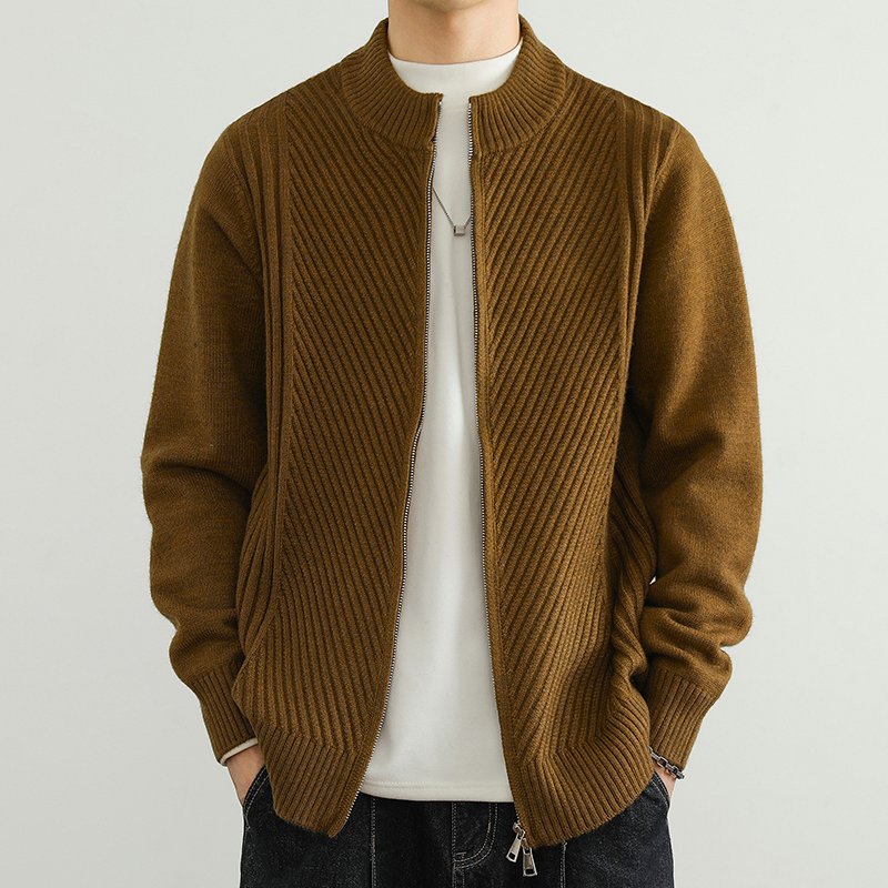Herren Strickjacke Reißverschluss Lockere Passform Beige - Norvielle