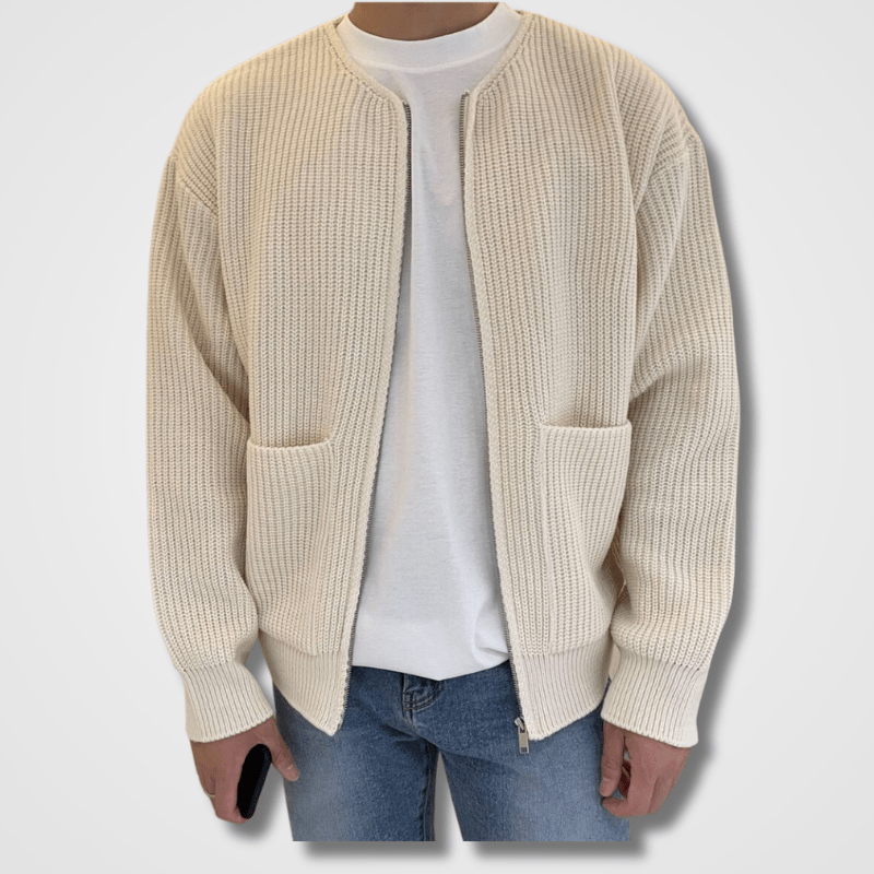 Herren Strickjacke Chunky Vollreißverschluss Beige - Norvielle