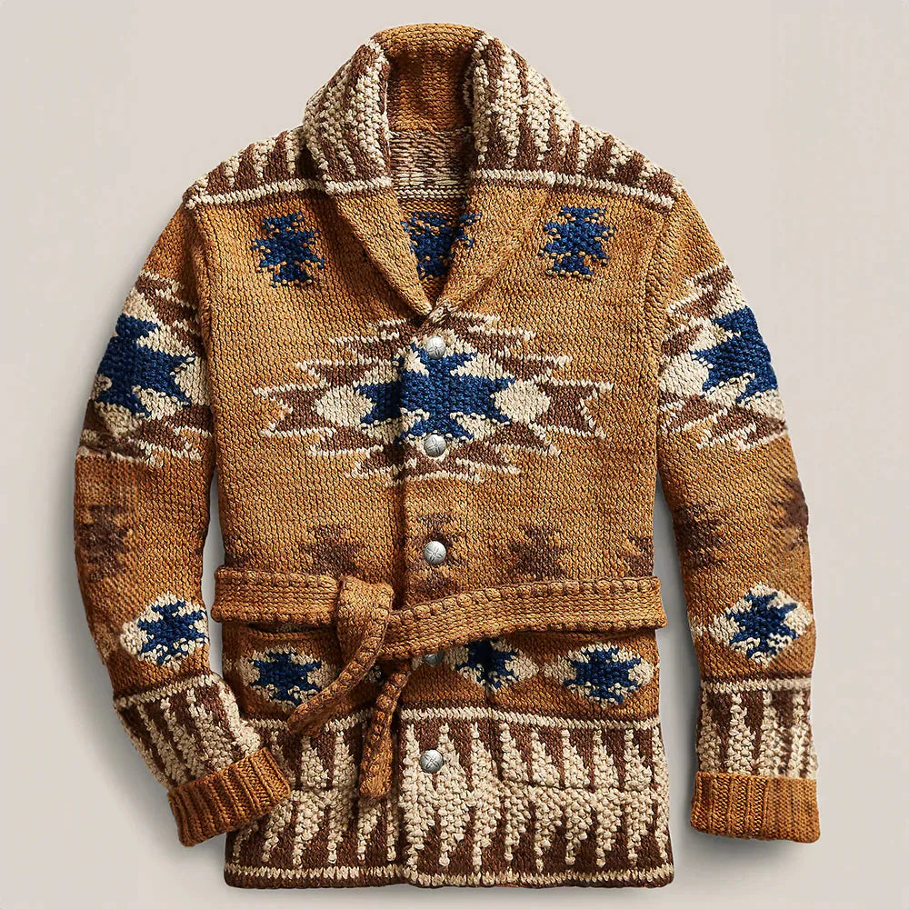 Herren Strickjacke Vintage-Stil mit Knöpfen und Gürtel - Norvielle