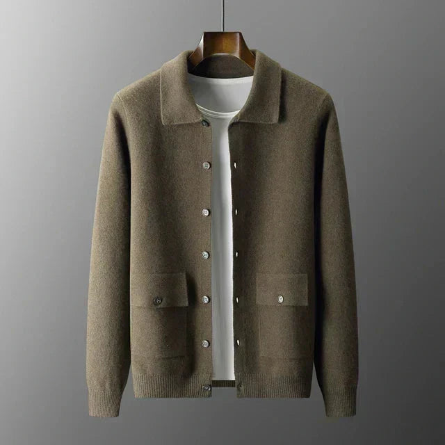 Herren Strickjacke Mit Kragen Und Taschen Blau - Norvielle