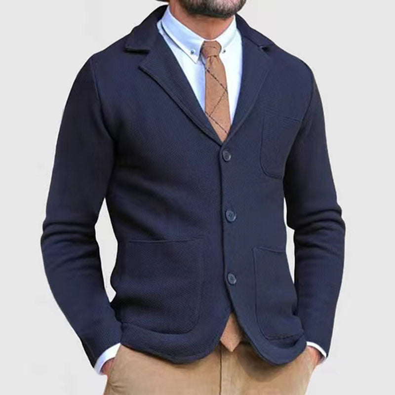 Strickjacke - Taschen - Umlegekragen - Strickjacke mit Knöpfen - Strickjacke für Männer-Marineblau-S-Chaps Herrenmode