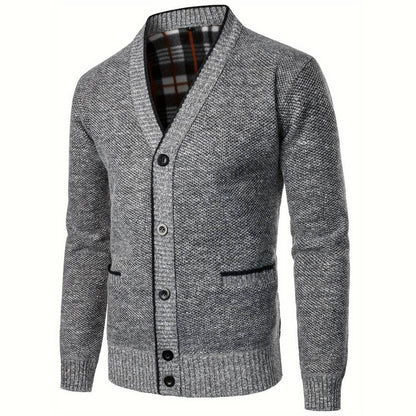 Strickjacke | V-Ausschnitt | Karo-Futter | Strickjacke mit Knopfleiste | Herren Strickjacke-Chaps Herrenmode