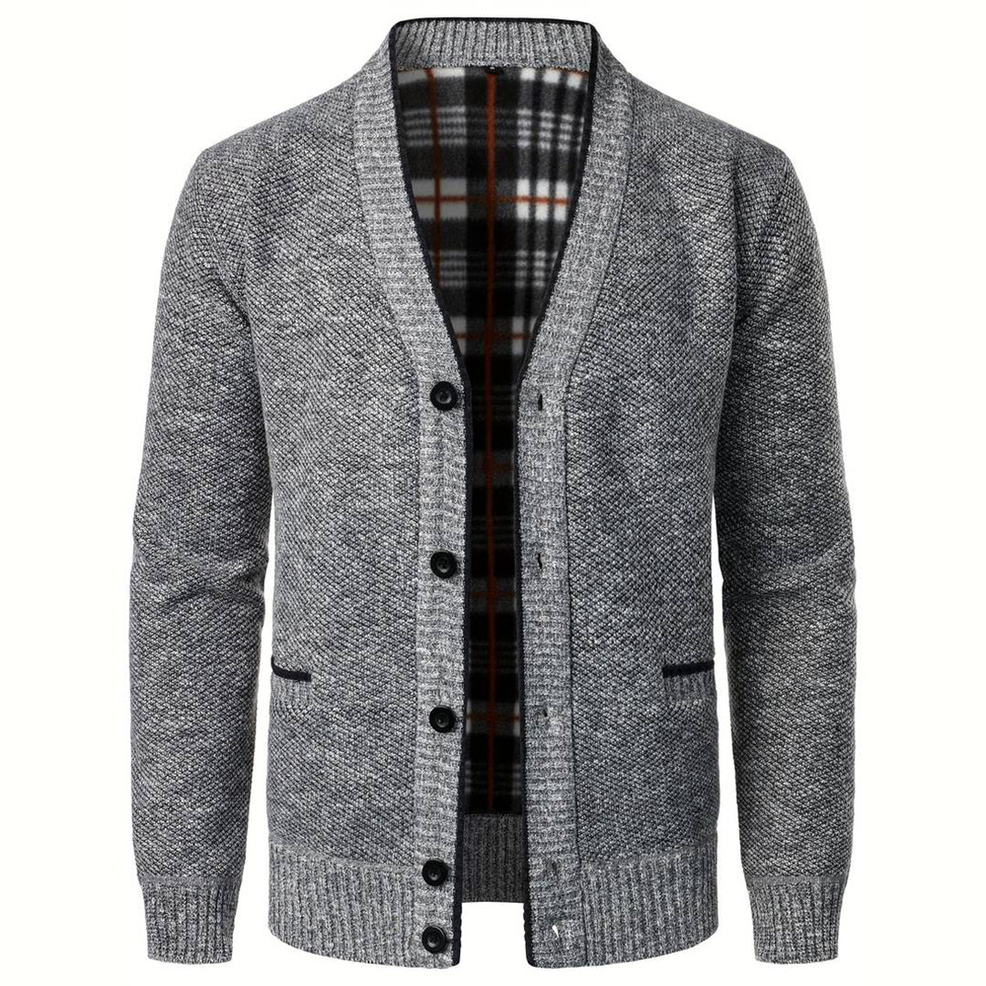 Herren Strickjacke V-Ausschnitt Karo-Futter Knopfleiste - Norvielle