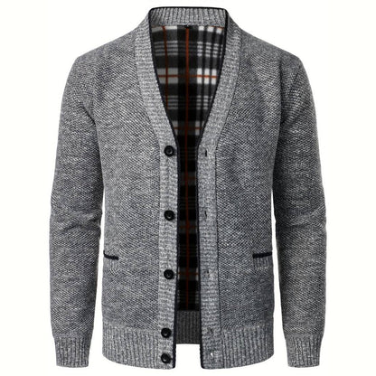 Herren Strickjacke V-Ausschnitt Karo-Futter Knopfleiste - Norvielle