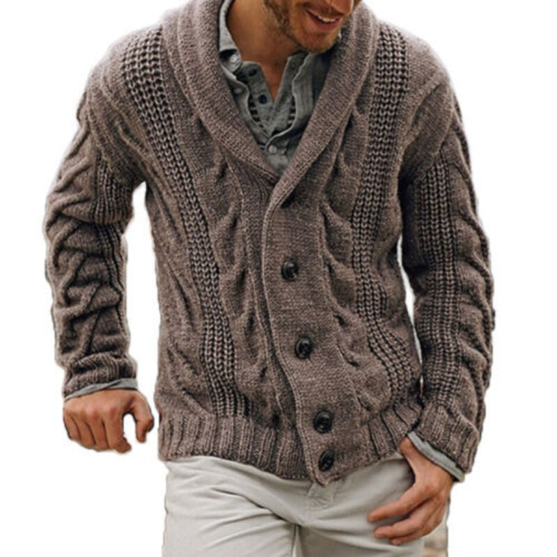 Herren Strickjacke Grobgestrickt Mit Knöpfen Braun - Norvielle