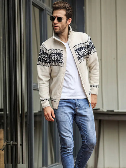 Herren Strickjacke Warm Reißverschluss Schneeflockenmuster - Norvielle