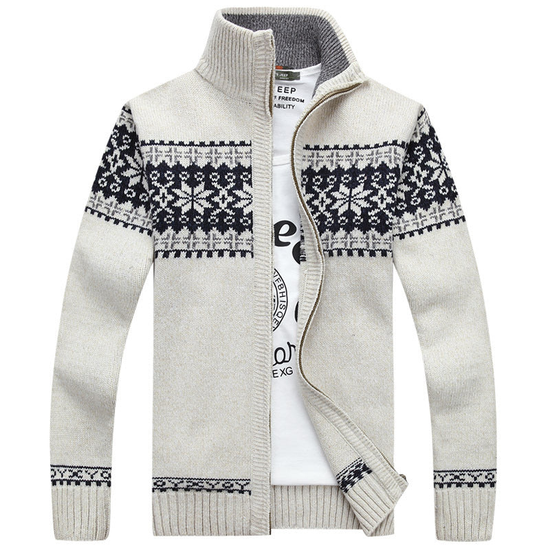 Strickjacke mit Reißverschluss | Nordic | Gestrickt | Pullover mit Reißverschluss | Herren-Strickjacke-Cremefarben-M-Chaps Herrenmode