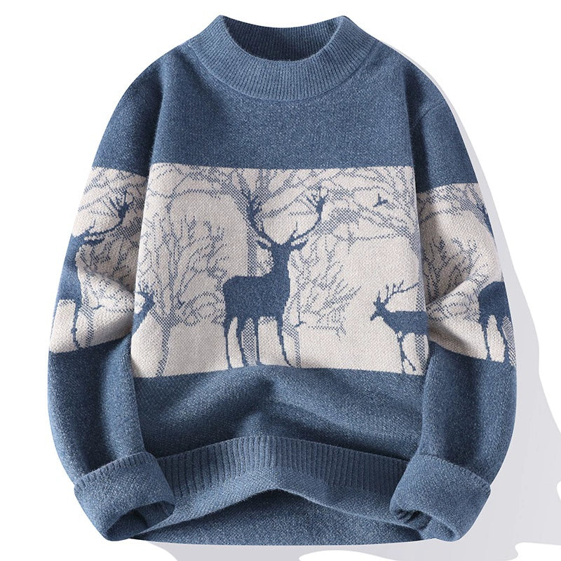 Strickpullover – Herren-Pullover mit lockerer Passform und Rentiermotiv für den Winter-Blau-M-Chaps Herrenmode