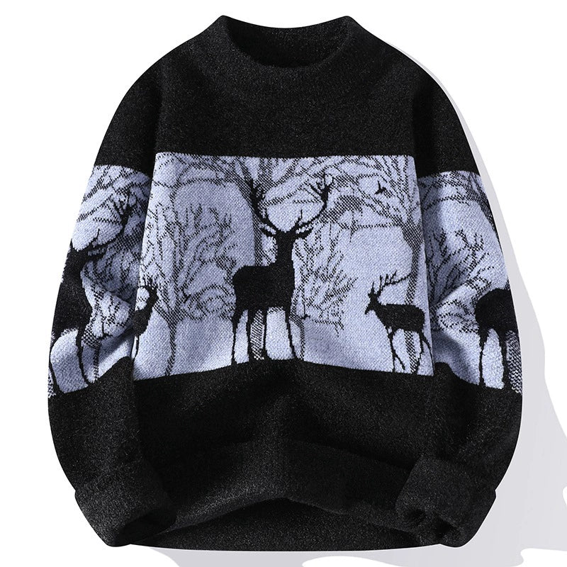 Strickpullover – Herren-Pullover mit lockerer Passform und Rentiermotiv für den Winter-Schwarz-M-Chaps Herrenmode