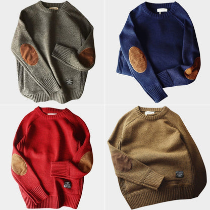 Strickpullover – Rundhalsausschnitt – Ellbogenpatches – Pullover – Herrenpullover-Chaps Herrenmode