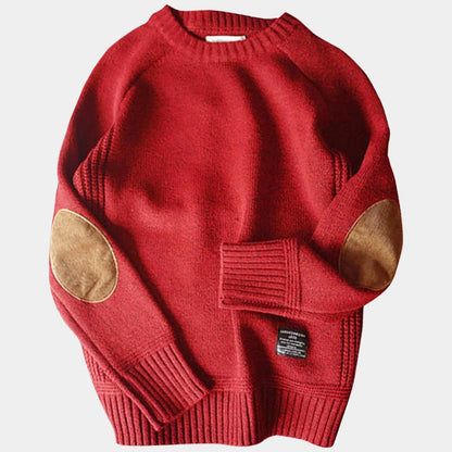Strickpullover – Rundhalsausschnitt – Ellbogenpatches – Pullover – Herrenpullover-Rot-XS-Chaps Herrenmode