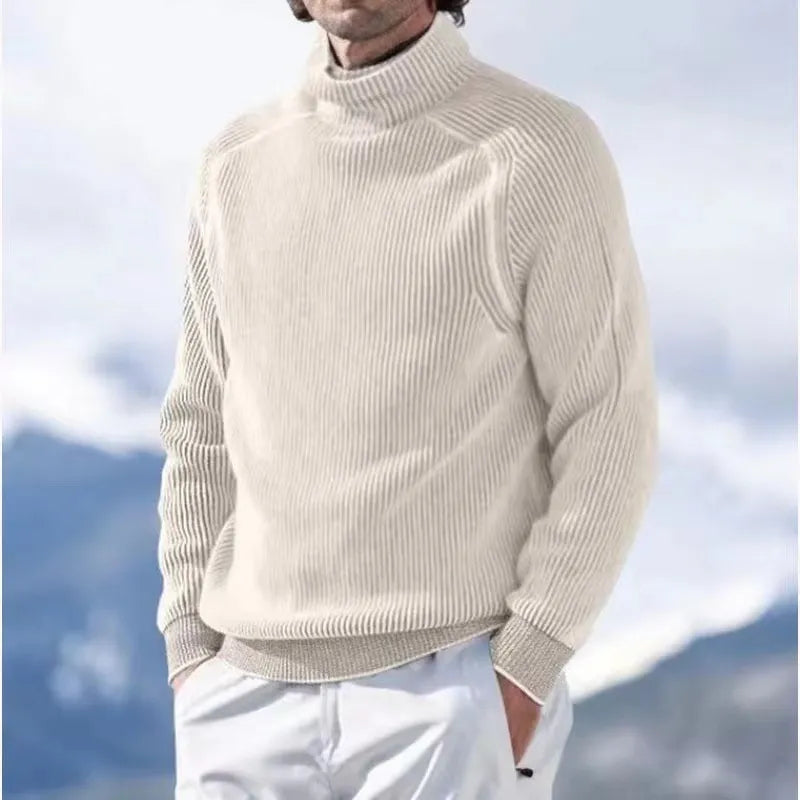 Herren Strickpullover Rippstrick Warmer Rollkragen Beige - Norvielle