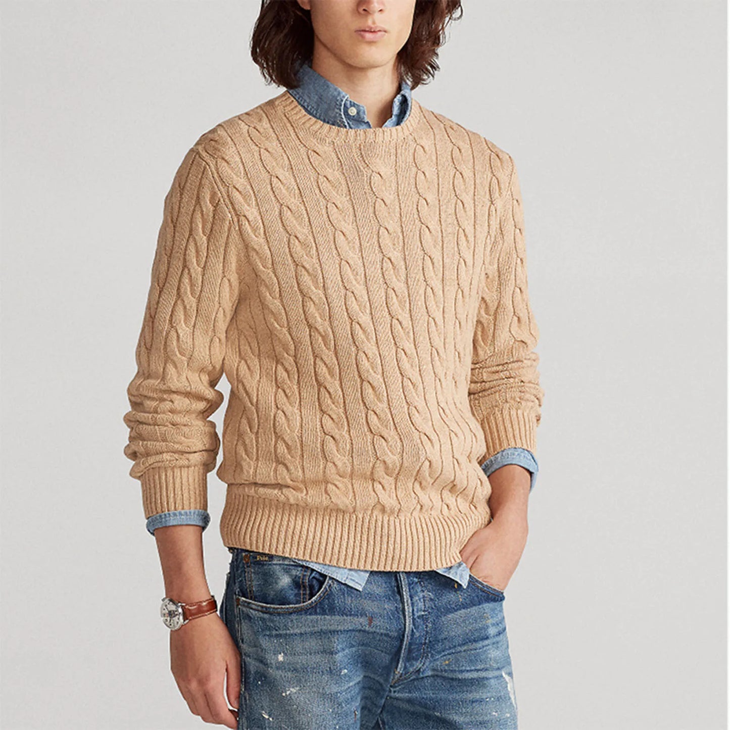 Herren Strickpullover Zopfmuster Rundhalsausschnitt - Norvielle