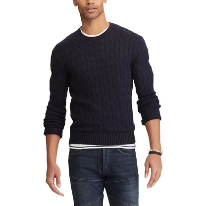 Strickpullover – Zopfmuster – Rundhalsausschnitt – Pullover – Herrenpullover-Dunkelblau-M-Chaps Herrenmode