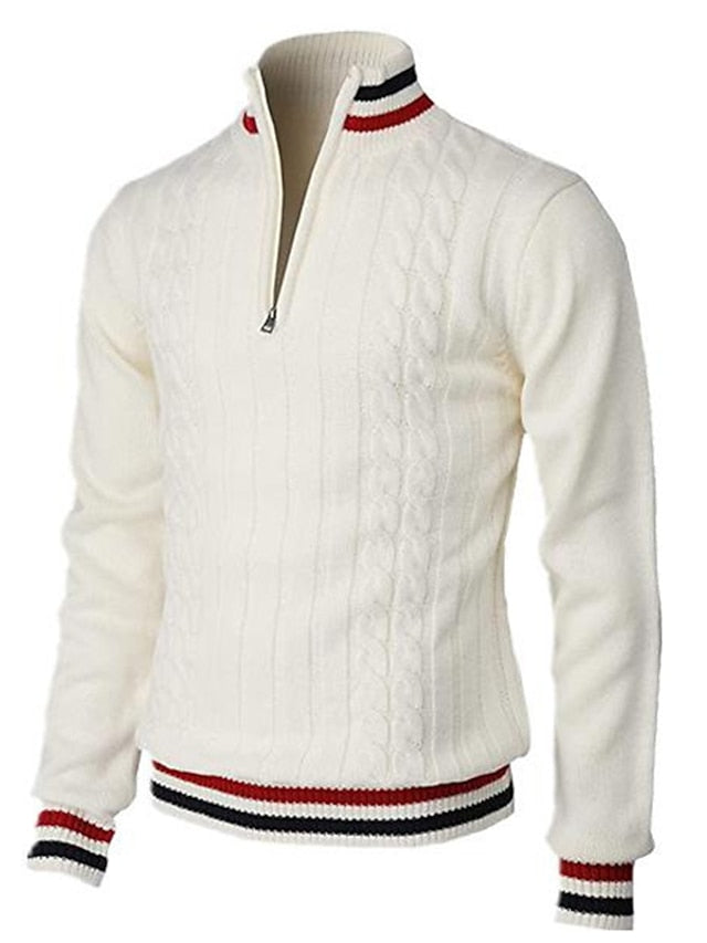Strickpullover Damen Zopfstrick Stehkragen Halbzipp - Norvielle